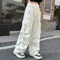 thumbnail image 2 of HXWCHs Girls Cargo Pants Casual Loose Fit Comfortable Stretchable Kids Trousers For Everyday Wear Durable Play Outfits Machine Washable Ages 5-13 Year Old White 9-10 Years, 2 of 3
