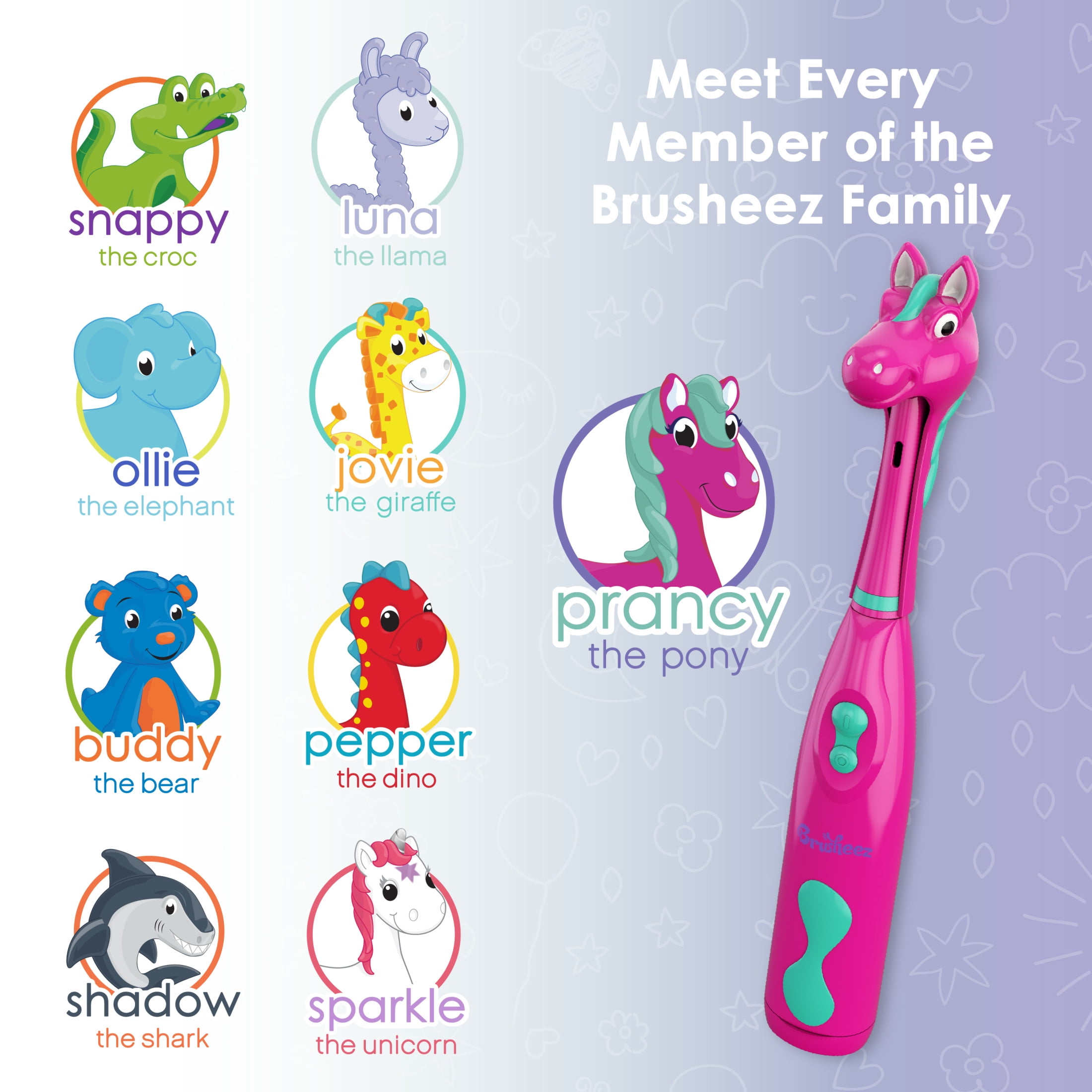 Brusheez Kids’ Electric Toothbrush Set - Safe & Effective for Ages 3+ - Parent Tested & Approved with Gentle Bristles, 2 Brush Heads, Rinse Cup, 2-Minute Timer, & Storage Base (Prancy the Pony)