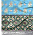 thumbnail image 2 of Soimoi Blue Rayon Fabric Geometric & Peach Floral Panel Printed Fabric 1 Yard 42 Inch Wide, 2 of 3