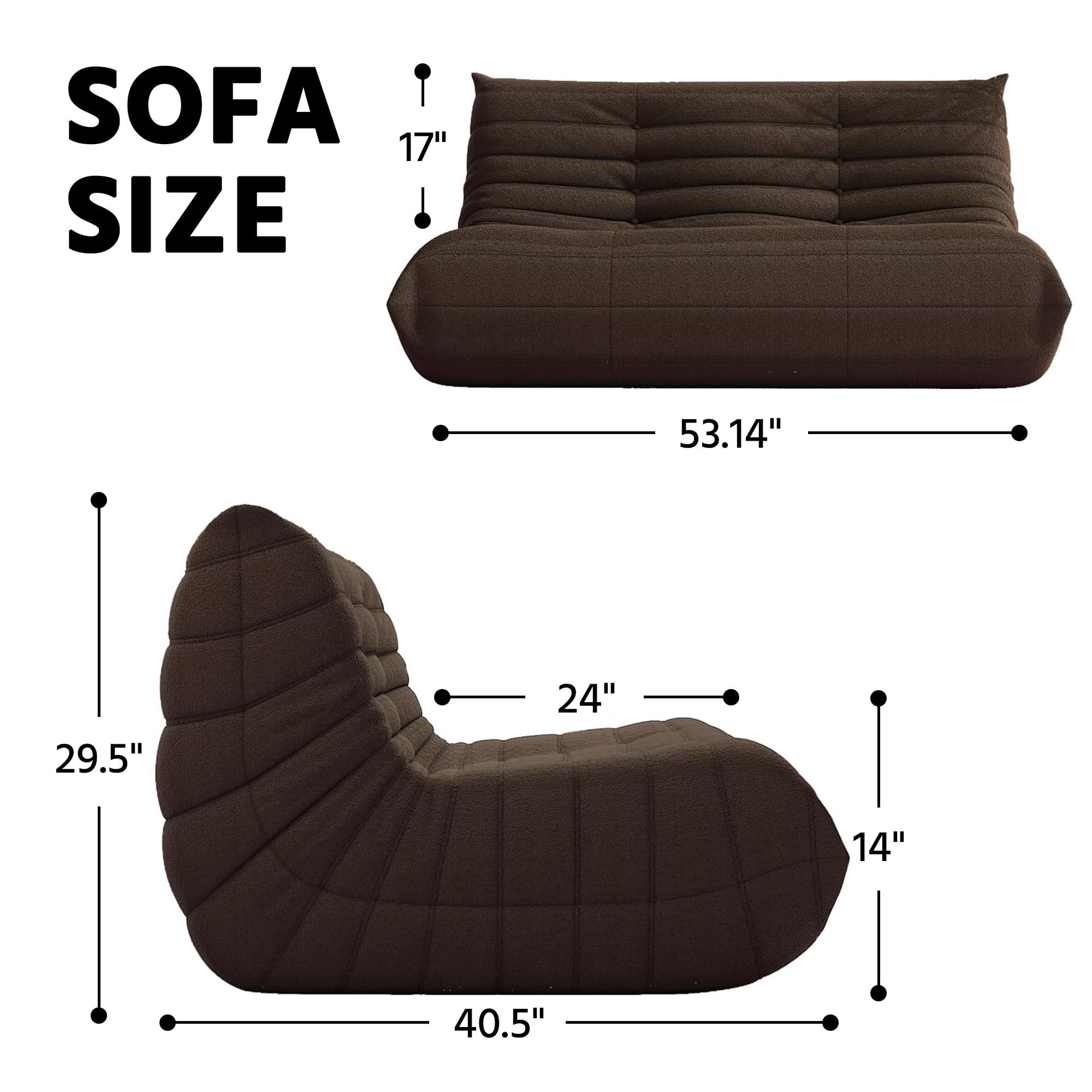 WHGBJA Lazy Floor Togo Sofa Lounger High-Density Sponges Filling and Comfy for Adults Loveseat Oversize Bean Bag Chair, Coffee