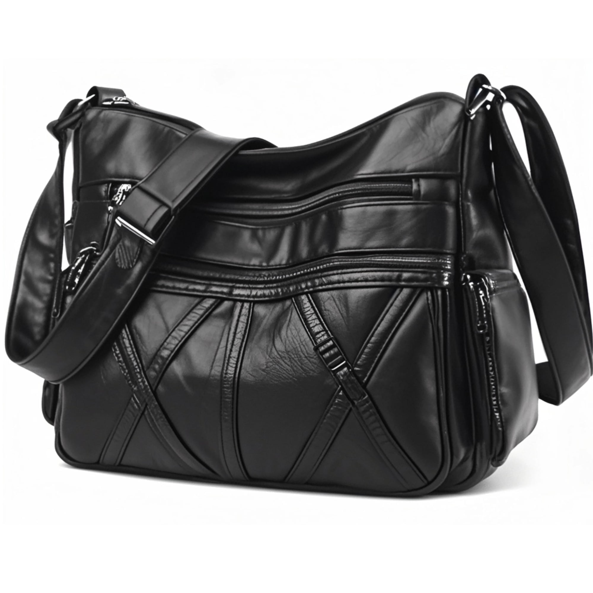 Women Pocketbooks Soft PU Leather Ladies Crossbody Purse Multi Pocket Shoulder Bag, Black