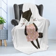 thumbnail image 4 of Cat Soft Flannel Fleece Throw Blanket, Feline Girl in a Raindrop Shapes Pattern Dress Hand Drawn Nursery Themed Animal, Cozy Plush for Indoor and Outdoor Use, 60" x 80", Multicolor, by Ambesonne, 4 of 5