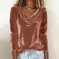 thumbnail image 2 of CHIUNL Colorful Gold Velvet Pullover Top, Elegant Long Sleeved T-shirt for Women, Cowl Neck Design Fashionable Women Clothing, Spring Dressy Outfits for Party Banquet Holidays (Khaki XL), 2 of 8
