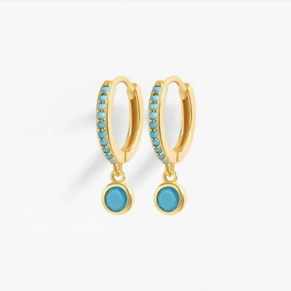 Paved Turquoise Birthstone Hoop Earrings