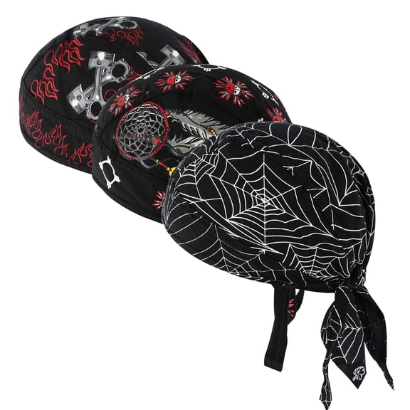 WoWstyle 3 Pack Do Rags for Men Skull Cap Bandana Hat Breathable Helmet Linner Beanie (Type A)