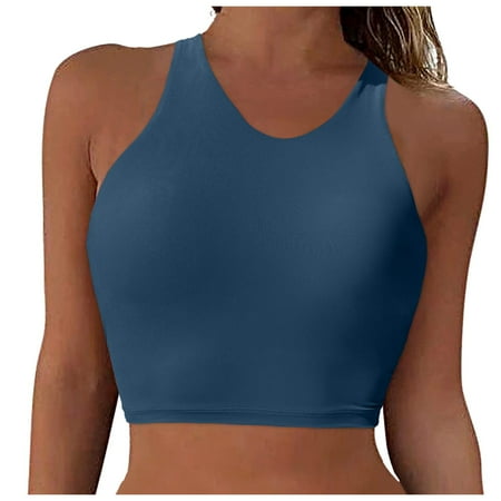 gvdentm Bathing Suit Top Women Halter Bikini Top Only Padded Swimsuits Tops Vintage Bathing Suit Top No Bottom Navy 2XL