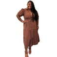 thumbnail image 2 of Linen Plus Size Brown Button Down Maxi Dress, 2 of 4