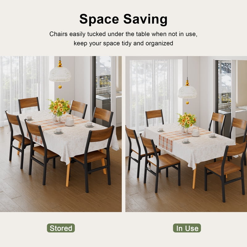 iPormis 35''Tall Dining Chairs Set of 6, Dining Room Chairs with MDF Board & Metal Frame, Perfect for Small Space, Easy Clean,Walnut