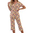thumbnail image 2 of Womens Pajama Set 2026 Lounge Vintage Floral Printed Plus Size Short Sleeve and Capri Trousers Sets with Pockets, 2 of 7