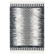 SAFAVIEH Moroccan Tassel Willard Wavy Striped Shag Area Rug, Ivory/Black, 4'5" x 6'5"