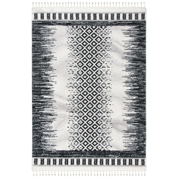 SAFAVIEH Moroccan Tassel Willard Wavy Striped Shag Area Rug, Ivory/Black, 4'5" x 6'5"