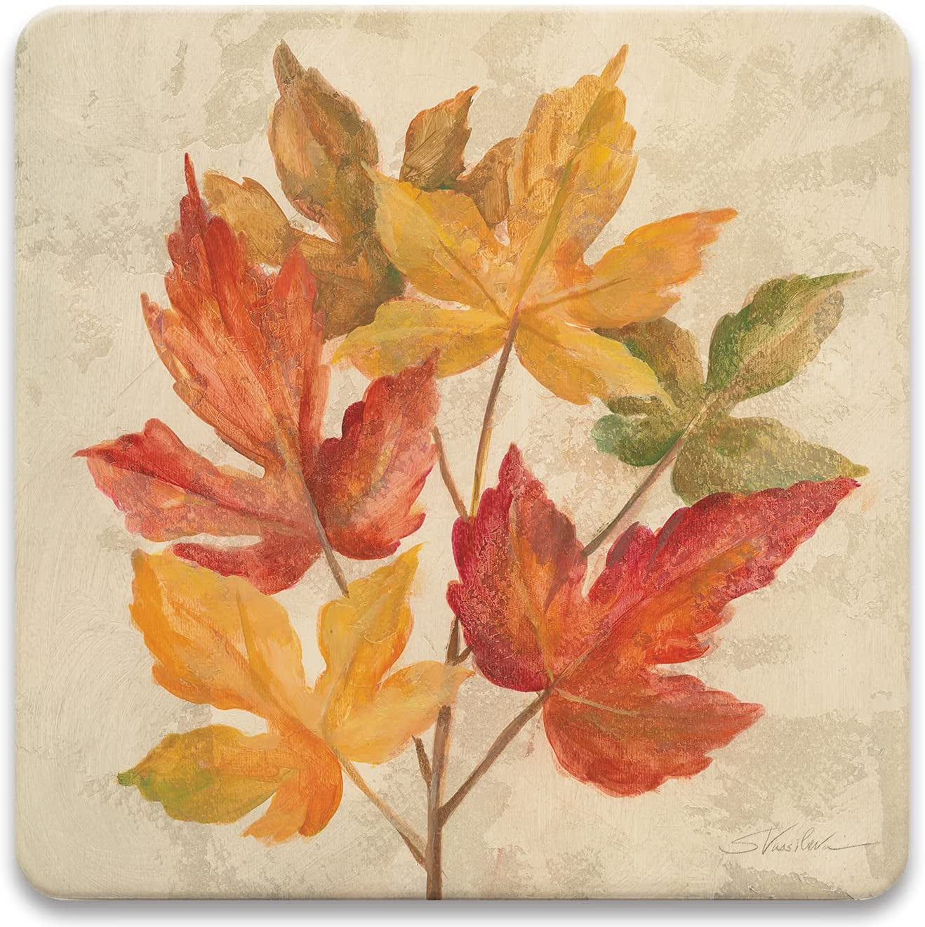 CoasterStone Set-November Leaves-Autumn Themed Absorbent Drink Coasters Fall Decor Large 4.25 Inch Width
