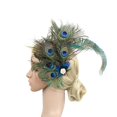 thumbnail image 4 of Tocado de plumas de pavo real Clips Tocado Sombreros Pinzas para el cabello Estilo Charleston Kentucky Gatsby Fiesta del té Boda Derby Rendimiento para mujeres Verde, 4 of 5