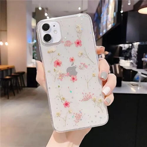 For Apple iPhone 11 Pink Smart Shockproof Dry Flower Glitter TPU Cover Case