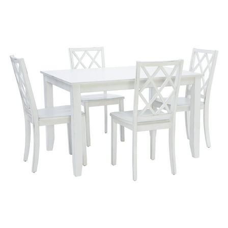 Linon Delia 5 Piece Wood Dining Set Lightly Burnished Edges in Antique White