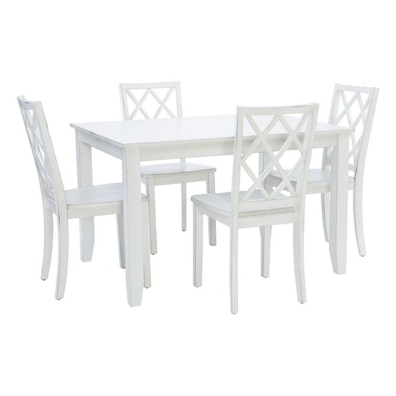 Linon Delia 5 Piece Wood Dining Set Lightly Burnished Edges in Antique White