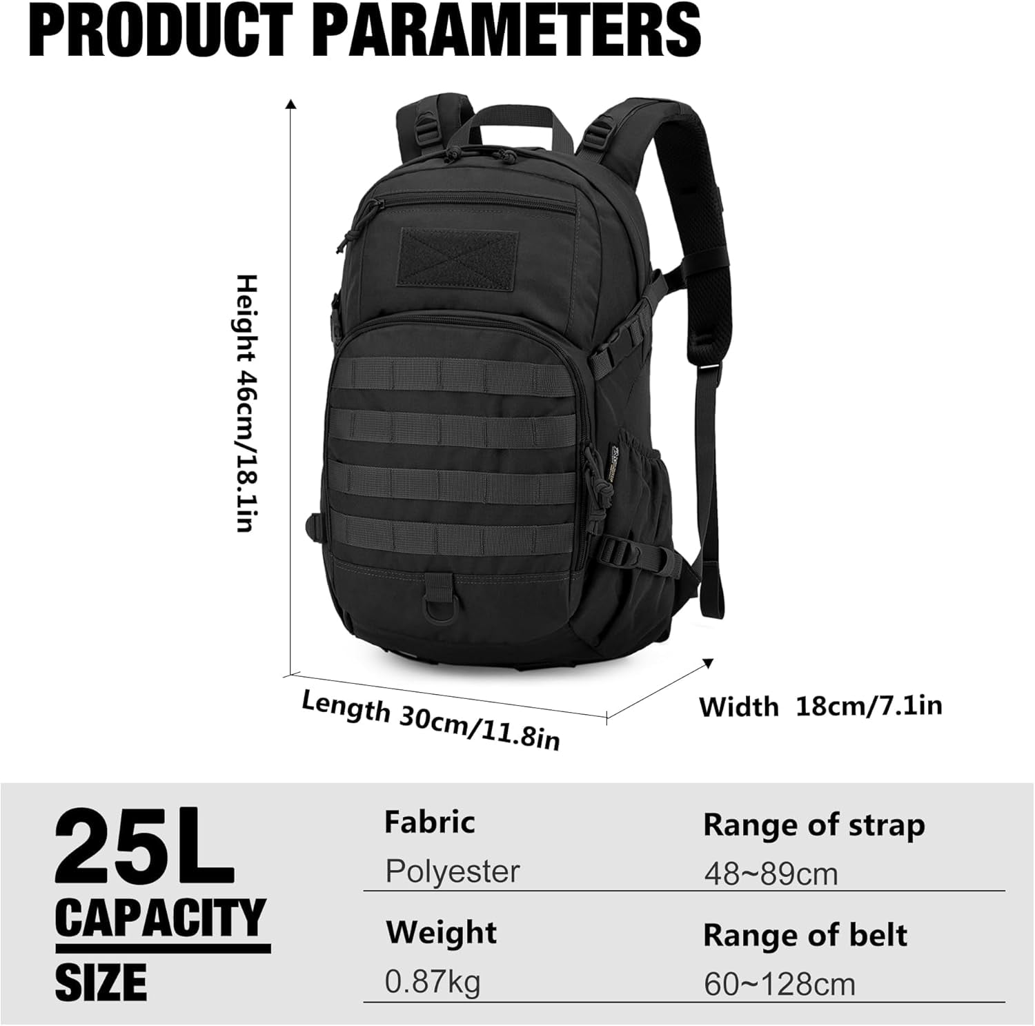 25L Tactical Backpack for Men, Molle Daypack Bug Out Bag for Hiking, Camping, and Commuting, Water-Resistant Military Style Rucksack