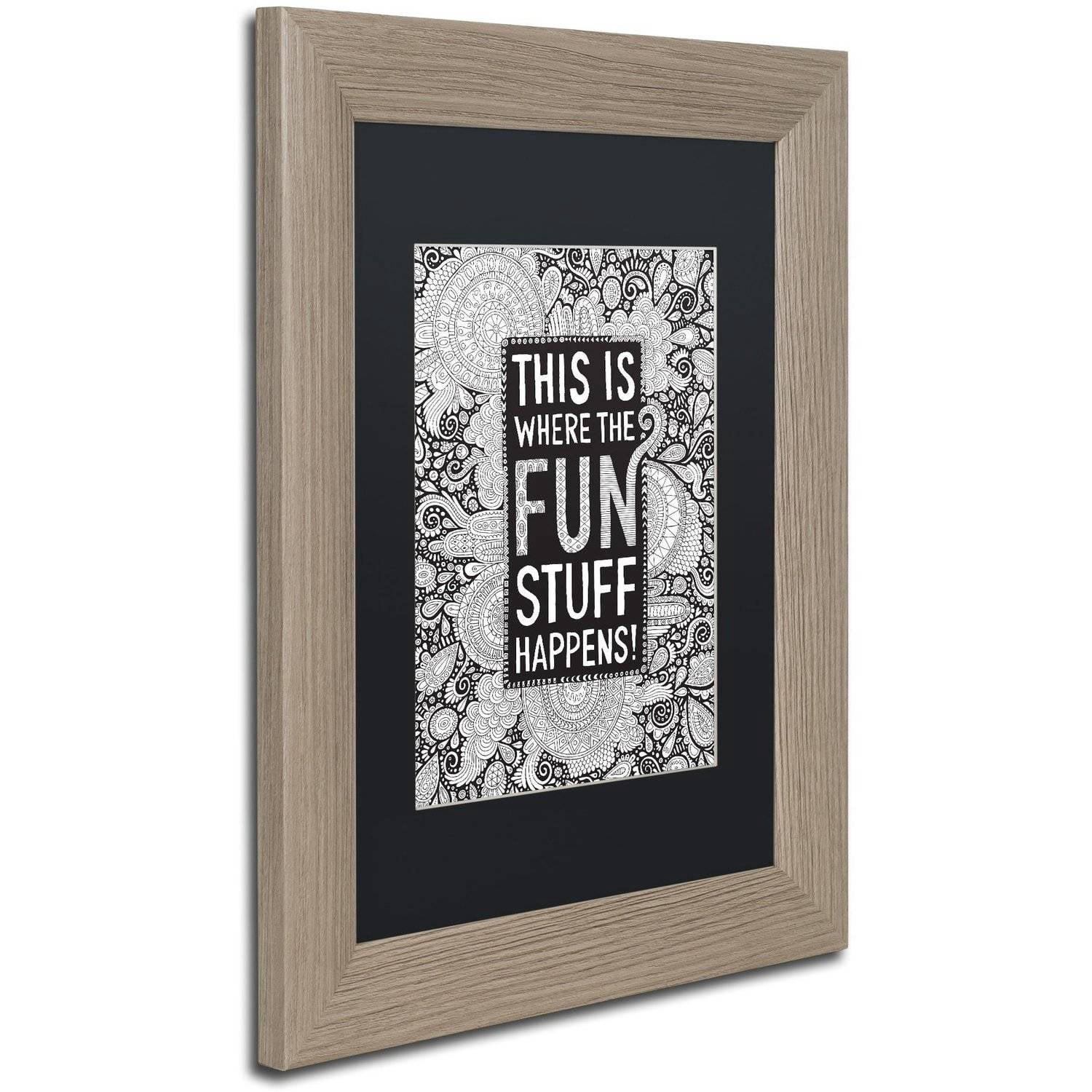 Trademark Fine Art "Where the Fun Stuff Happens Black" Canvas Art by Hello Angel, Black Matte, Birch Frame