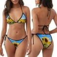thumbnail image 3 of Fuzoiu Sky Golden Sunflower Field B Print Women Triangle Bikini Sets,Halter Two Piece Sexy Swimsuit,String Tie Side Bathing Suit, 3 of 6