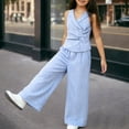 thumbnail image 7 of Afuyipoi Outfit Sets for Girls V - neck Stripes Sleeveless Causal Two - piece Set Blue Size 7/8, 7 of 7