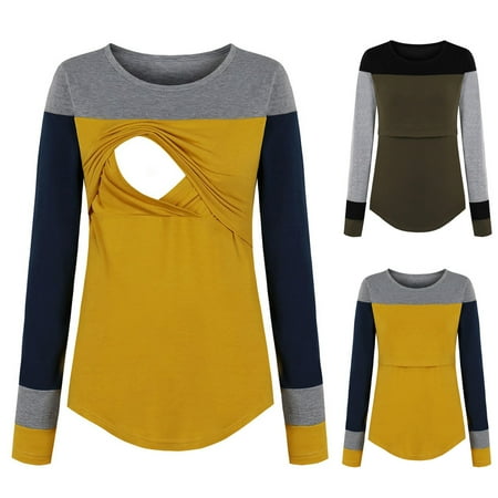 

Tejiojio Maternity/Labor/Nursing Clothing Clearance Women Maternity Nursing Clothes Long Sleeve Patchwork Breastfeeding Blouse Tops
