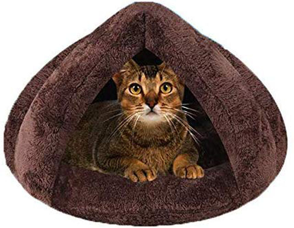 Cave Ultrasoft Plush Cat Bed with Large Hood, Round Burrowing