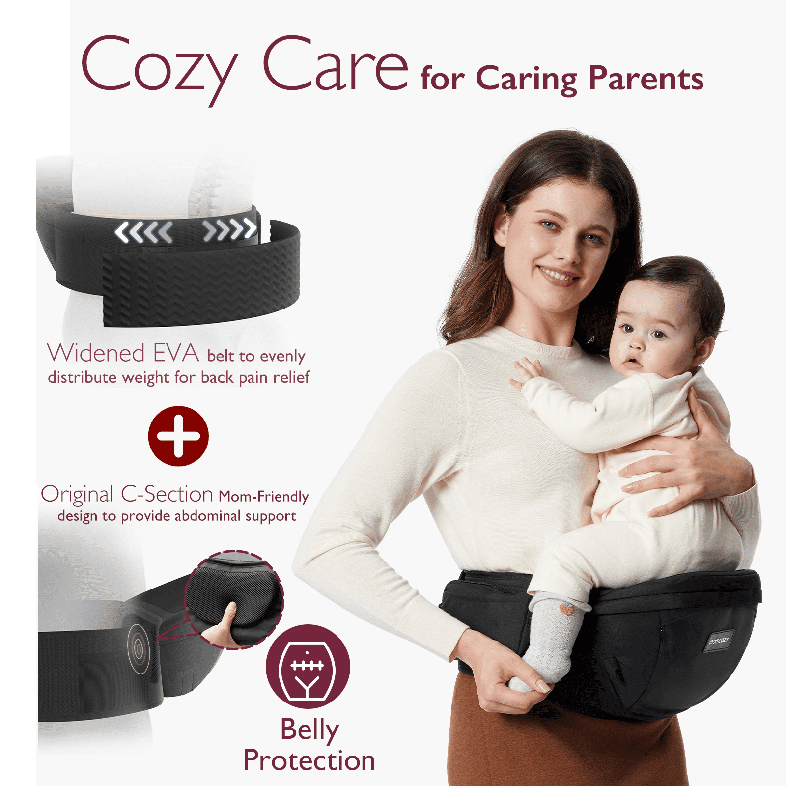 Momcozy Hip Seat Baby Carrier with Storage Pockets, Ergonomic Waist Support, Newborn to Toddler, Black