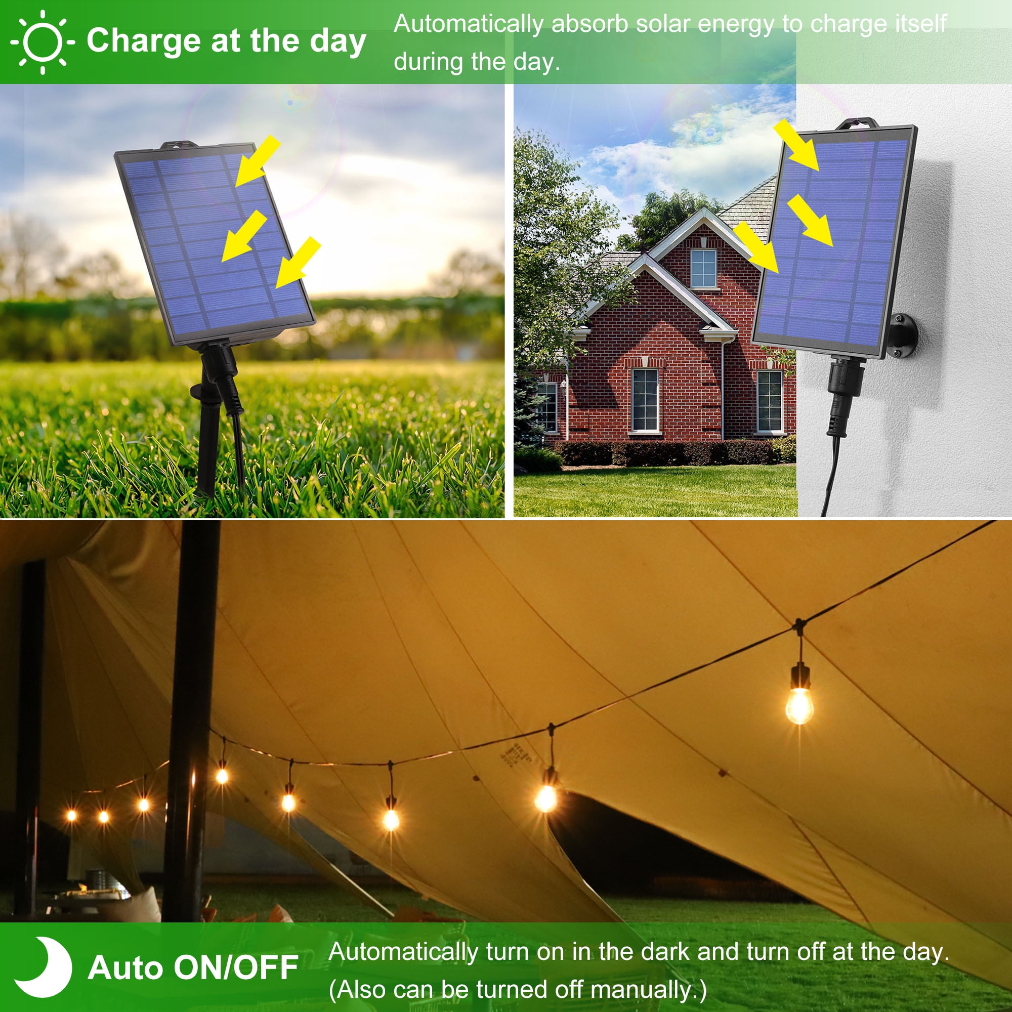 72FT Solar Powered LED Ourdoor String Lights 3 Color Changing Waterproof for Garden Patio Backyard Bistro Patry(20+2 LED Bulbs)
