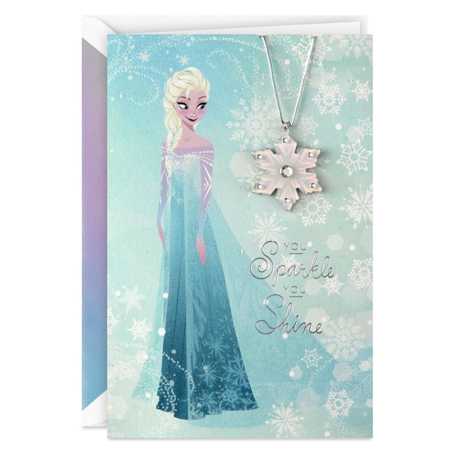 Carte de Noël Hallmark Signature La Reine des neiges pour enfants avec collier détachable (touche d’éclat)