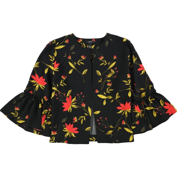 Alfani - Chaqueta estampada con manga de campana para mujer, negra, pequeña