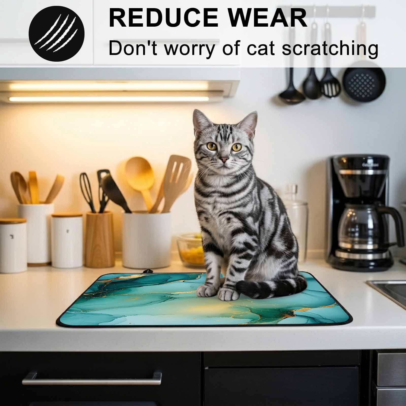 Teal Marble Stove Top Cover for Electric Stove, Heat-proof & Non Slip Glass Top Stove Cover Protector, Abstract Modern Ink Painting Art Kitchen Flat Cooktop Rubber Mat 24x21 Inches
