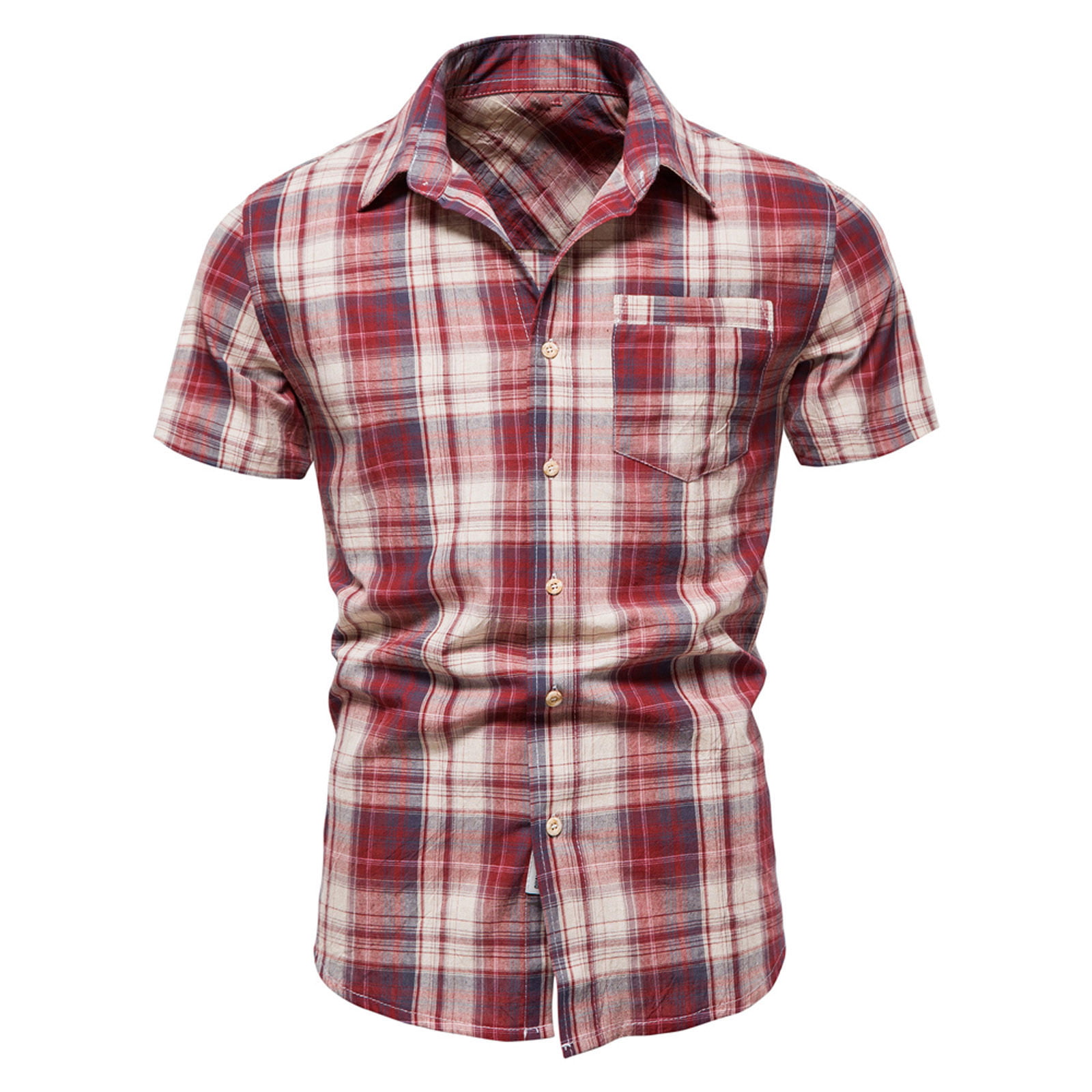 Men's Western Plaid Shirt Snap Buttons Two Pockets Casual Short Sleeve ...