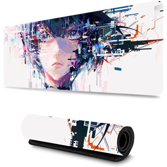 WISHTIME Desk Mat, Large Mouse Pad 31.5x11.8 Inch XL Extended Gaming Mouse Pad Mat with Non-Slip Base Stitched Edges Mousepad for Computer, Office, Keyboard and Laptop - Cool Girl