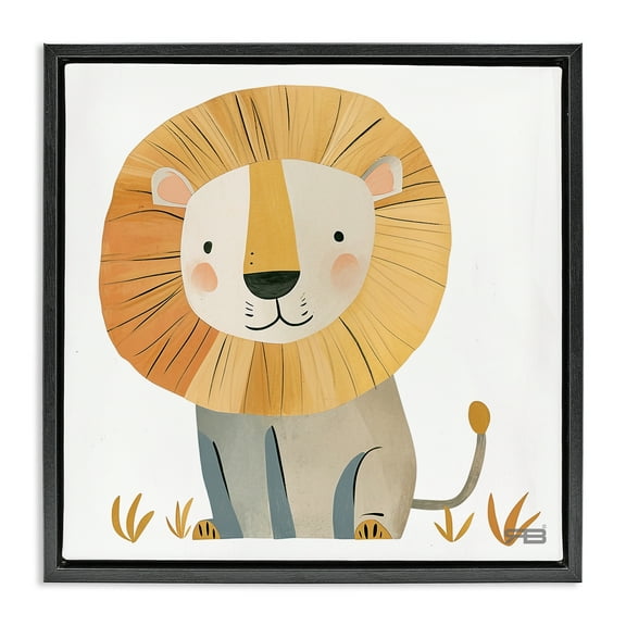 Stupell Industries Smiling Whimsical Lion Animals Painting Black Floater Framed Canvas Art Print Wall Art, 18 x 18
