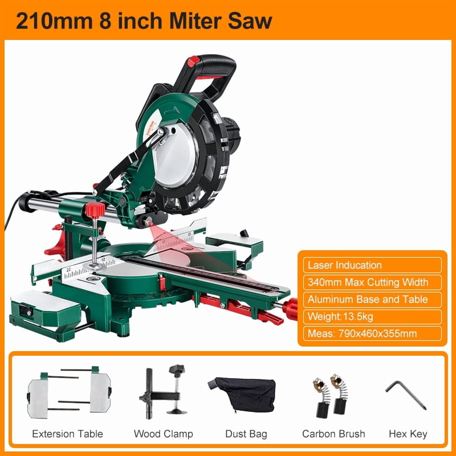8inch 210mm Sliding Miter Saw Single Bevel With LED Light Electric Power Tool Cutting Machine ,Easy to Operate