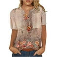 thumbnail image 1 of Birdeem Mode Femmes Col Rond Manches Courtes Imprimé Bouton Poche Hauts Décontractés, 1 of 4