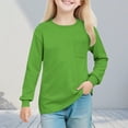 thumbnail image 2 of Cotton T-Shirts for Girls Long Sleeve Casual Solid Color Base Tees Chest Pocket Crew Neck Soft Layer Tshirts (5 Years, Green #A), 2 of 7