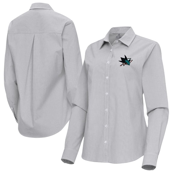 Women's Antigua Gray San Jose Sharks Porter Woven Tri-Blend Long Sleeve Button-Up Shirt