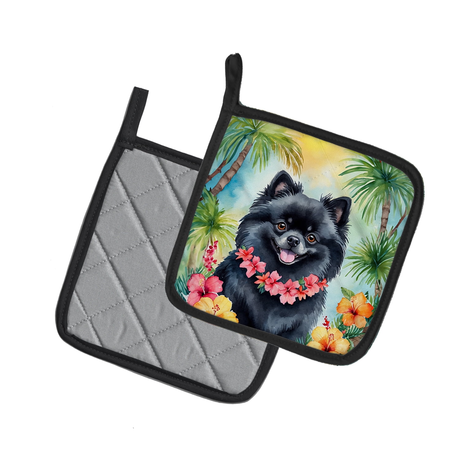 Carolines Treasures 7.5 x 7.5 in. Unisex Pomeranian Luau Pair of Pot Holder