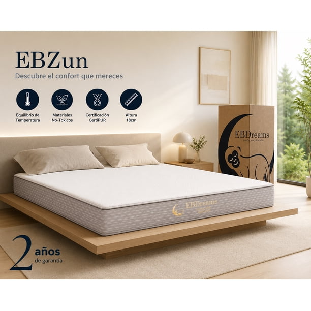 Colchón Individual EBDreams Zun Firme Blanco 3 tecnologías Memory Foam Uso Rudo Hecho en México El Bazar Store