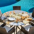 thumbnail image 6 of Round Table Cover 36-44 Inch Thanksgiving Fall Waterproof Reusable Table Cloth Round Fitted Vinyl Tablecloth with Elastic Edged for Parties Outdoors, Green Pumpkin Flowers Maple Blue Plaid, 6 of 8