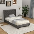 thumbnail image 2 of Costway Twin Size Upholstered Platform Bed Tufted Headboard Mattress Foundation Grey, 2 of 10