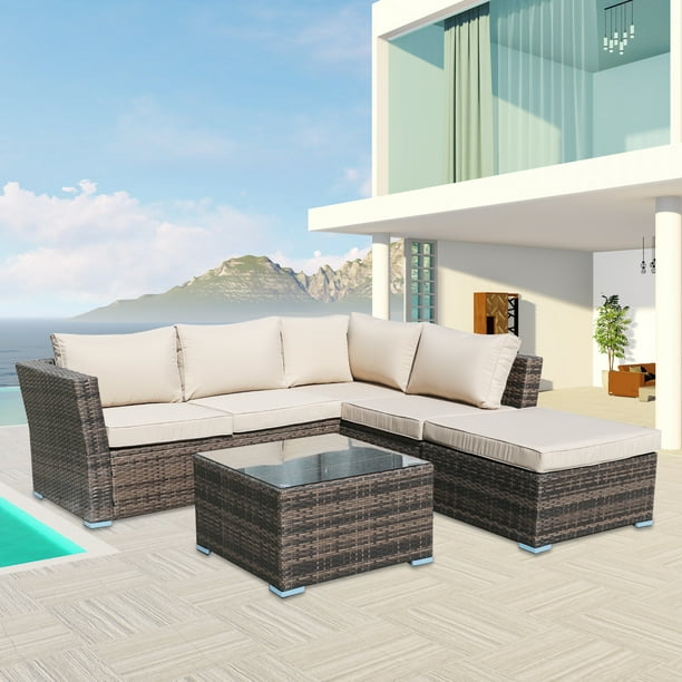 4 Piece Deck Sectional Outdoor, What Size Coffee Table For A Sectional