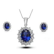 18K Yellow Gold Created Blue Sapphire Round 1 Carat Oval Necklace Plated 18 inch by PJ Jewelry