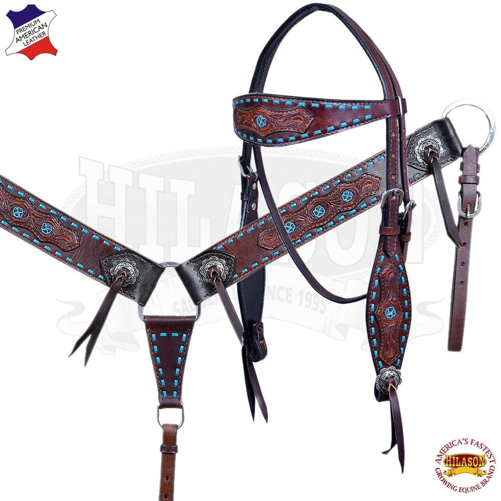 Horse Western Headstall Breast Collar Set American Leather Brown