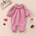thumbnail image 2 of mgoYE Baby Girl Clothes My First Christmas Baby Girl Outfit Newborn Flared Romper Stripe One Piece Jumpsuit Infant Girl Clothes(Red,0-3 Months), 2 of 9