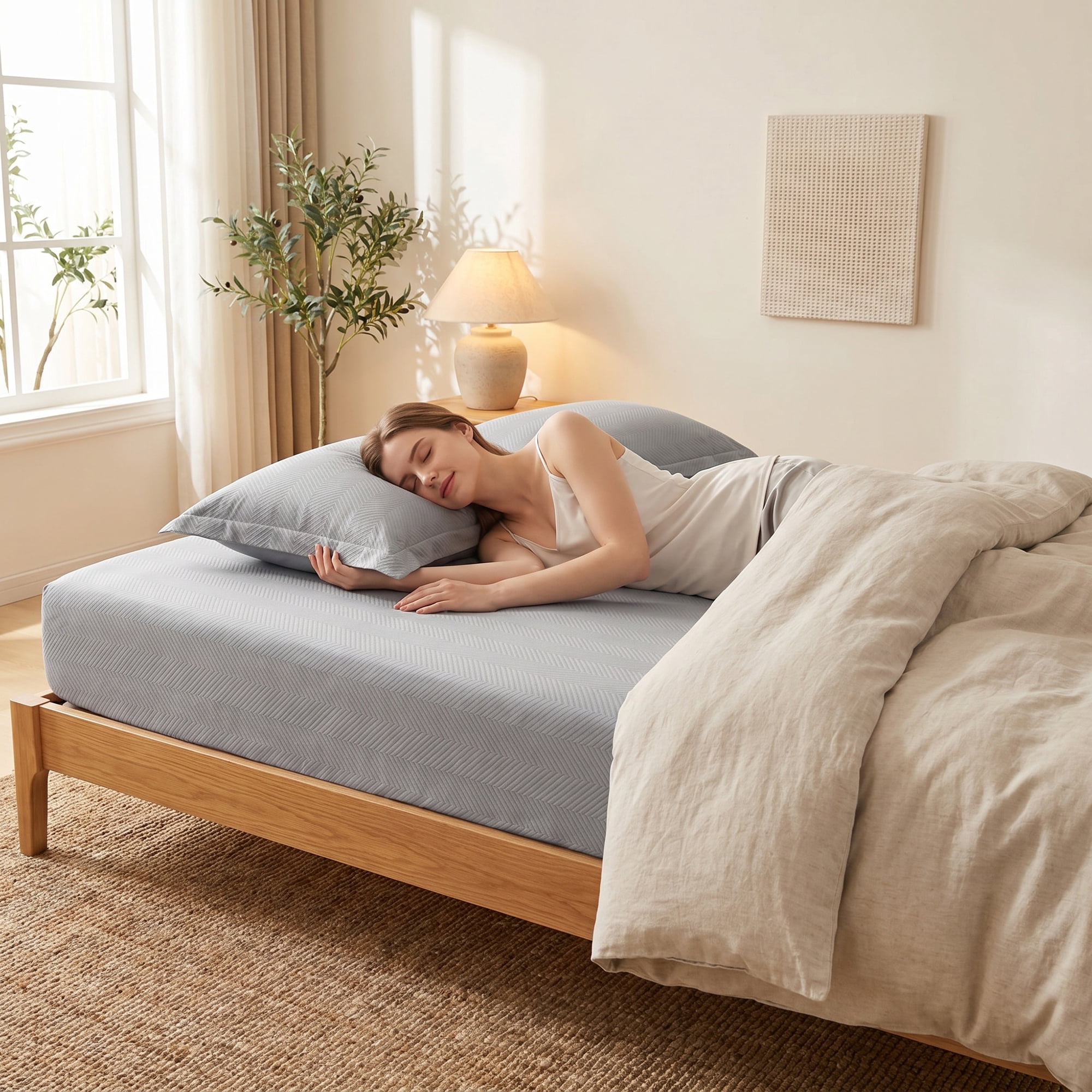 Unique Bargains Fitted Sheet Polyester Ripple Bed Sheets for Sleep Light Grey 78"x79.9"