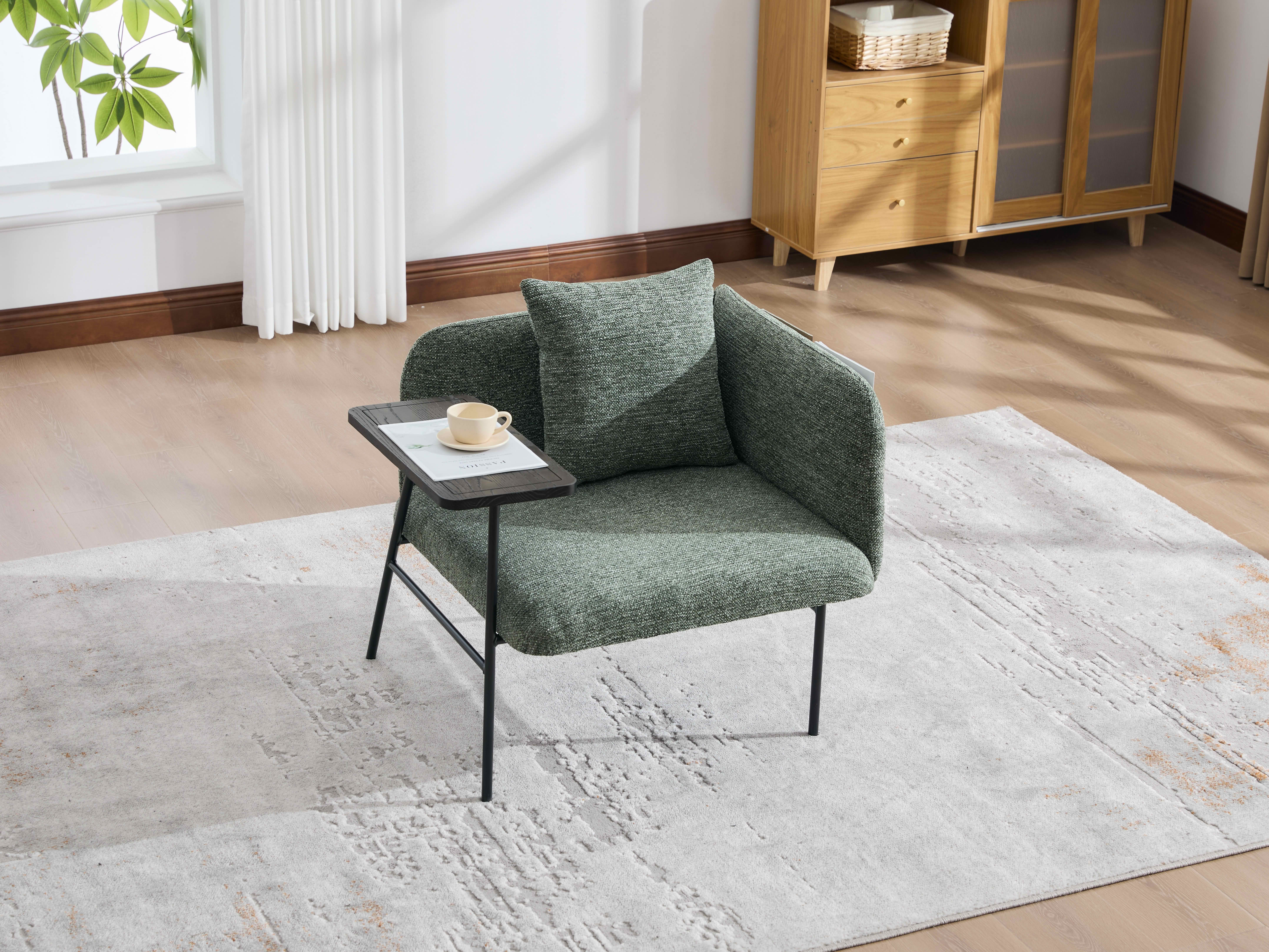 MAYEERTY Leisure Lounge Chair with Side Table & Back Pillow, Armchair, Emerald, Living Room Bedroom