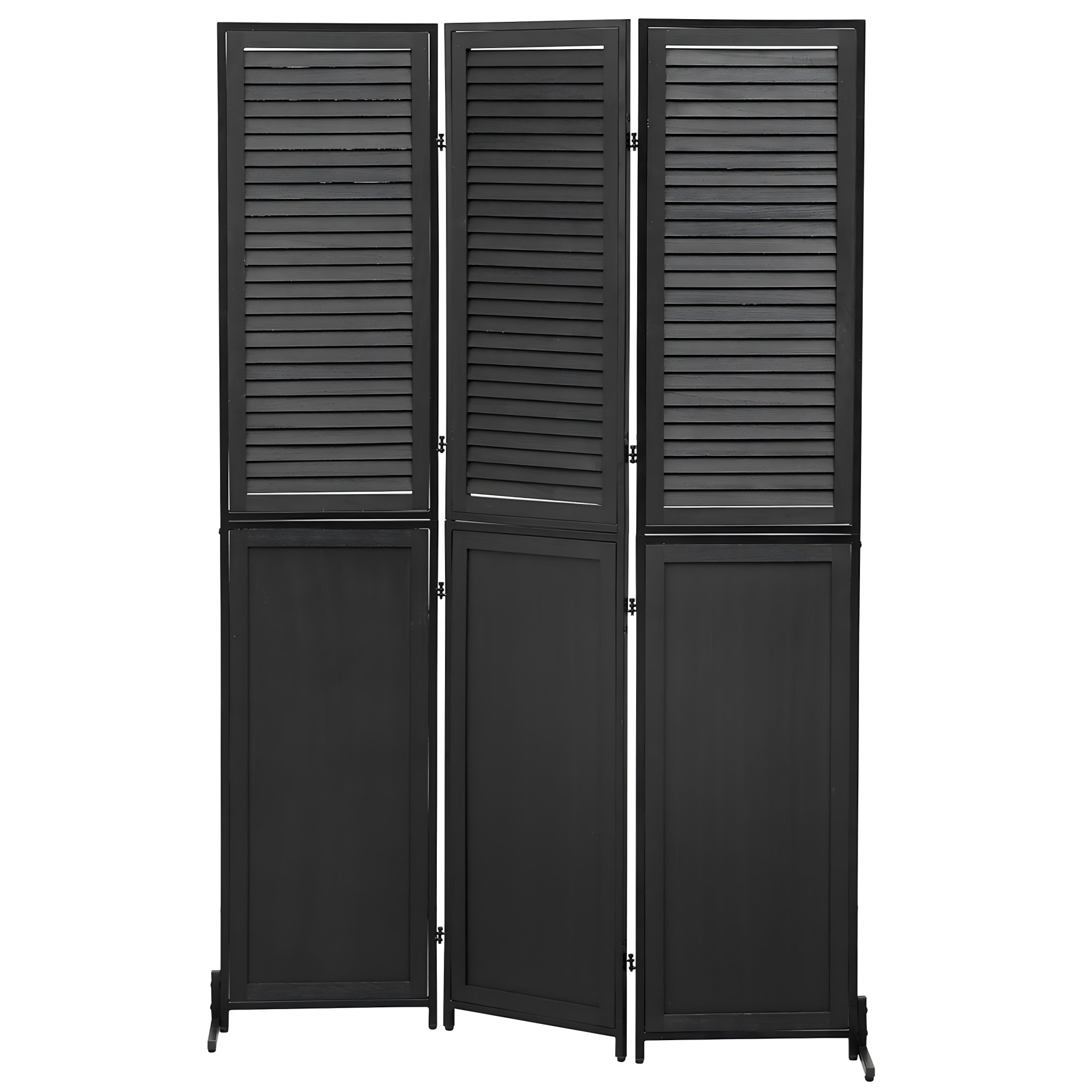 3 Panels 5.9 FT Wooden Room Dividers Black Folable Privacy Screen Louver Room Separation Indoor Freestanding Wall Partition Screen