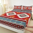 thumbnail image 3 of jejeloiu Vintage Boho Aztec Twin Sheet Sets,Geometric Rhombus Triangle Twin Fitted Sheet,Red Brown Cyan Flat Sheet For Teens,Ultra Soft Home Decor,3 Pieces, 3 of 7